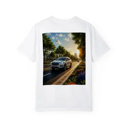 Ford SUV Driving Sunny Tree Lined Avenue