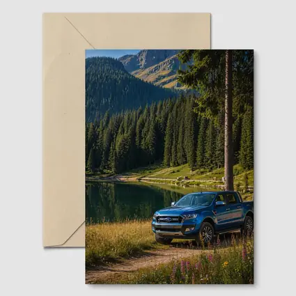 Ford Ranger Truck Parked By Mountain Lake