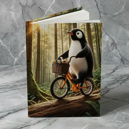 Penguin Riding Bike Through Sunny Forest