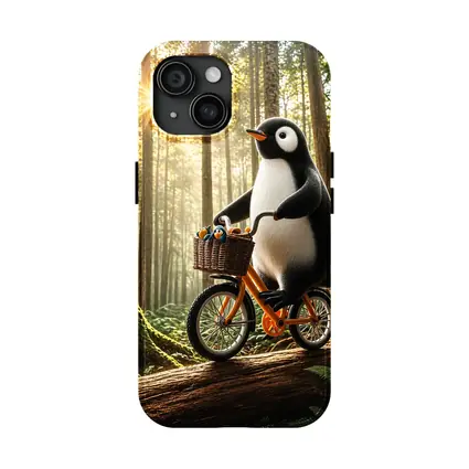 Penguin Riding Bike Through Sunny Forest