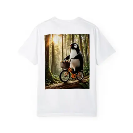 Penguin Riding Bike Through Sunny Forest