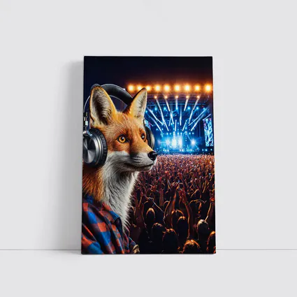 Fox With Headphones At Music Festival