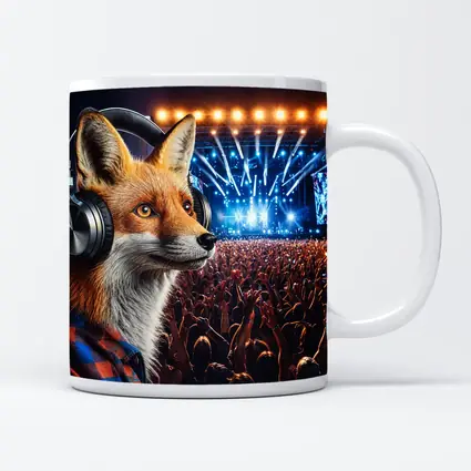 Fox With Headphones At Music Festival
