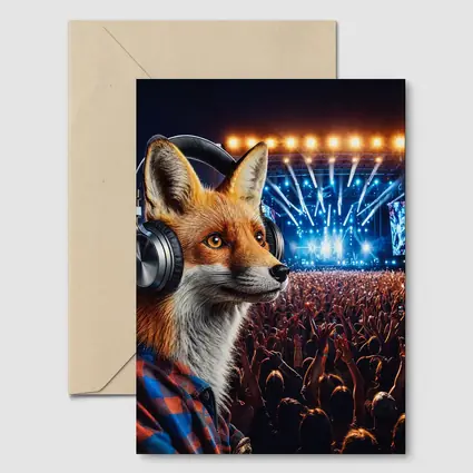 Fox With Headphones At Music Festival