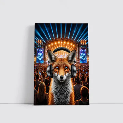 Red Fox With Headphones At Music Festival