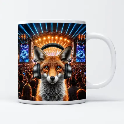Red Fox With Headphones At Music Festival