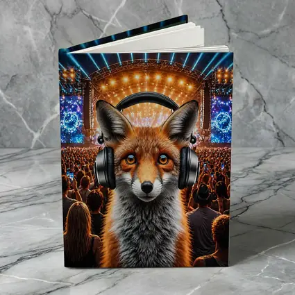 Red Fox With Headphones At Music Festival