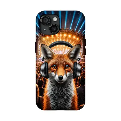 Red Fox With Headphones At Music Festival