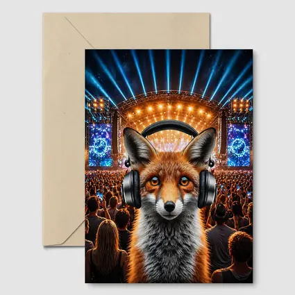 Red Fox With Headphones At Music Festival