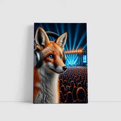 Fox With Headphones At Music Festival Night