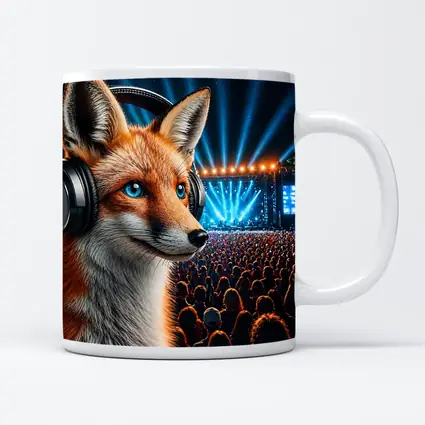 Fox With Headphones At Music Festival Night
