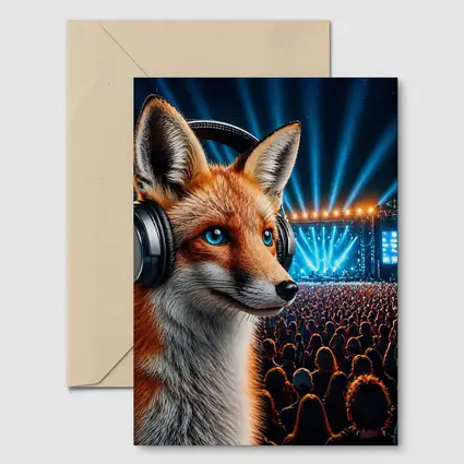 Fox With Headphones At Music Festival Night