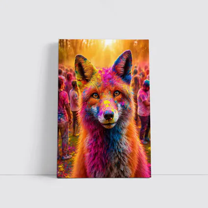 Fox Covered in Holi Colors Festival Crowd