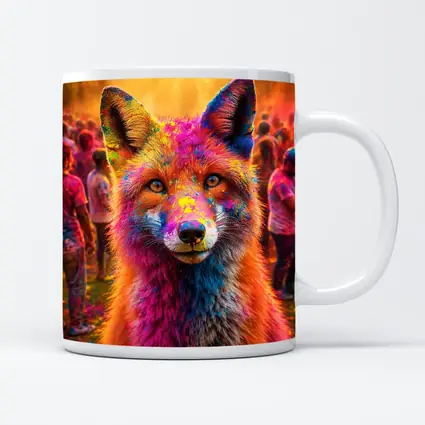 Fox Covered in Holi Colors Festival Crowd