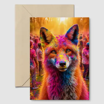Fox Covered in Holi Colors Festival Crowd