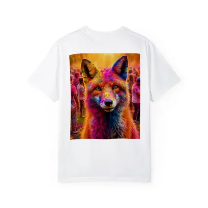 Fox Covered in Holi Colors Festival Crowd