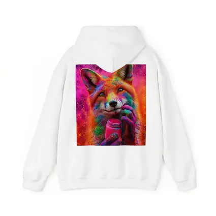 Colorful Fox Holding Holi Powder Jar