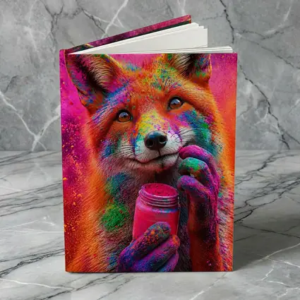 Colorful Fox Holding Holi Powder Jar