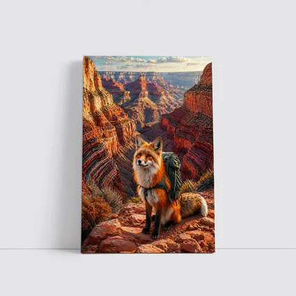 Red Fox Hiking Grand Canyon Rocky Landscape
