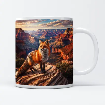 Red Fox Standing Over Grand Canyon Landscape