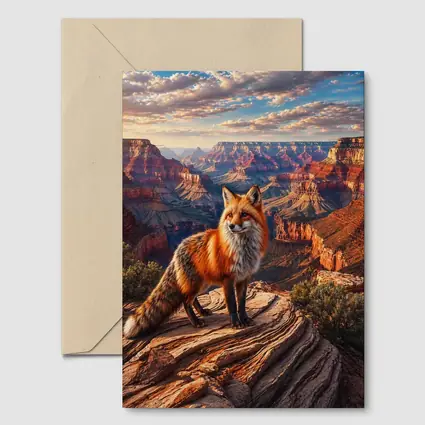 Red Fox Standing Over Grand Canyon Landscape