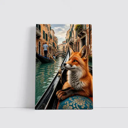 Red Fox Riding Gondola Venice Canal