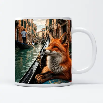 Red Fox Riding Gondola Venice Canal