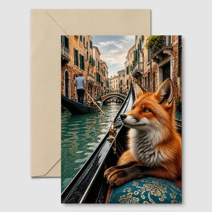 Red Fox Riding Gondola Venice Canal