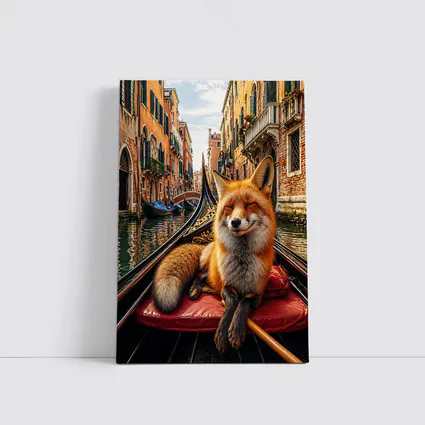 Red Fox Relaxing on Venice Gondola Canal