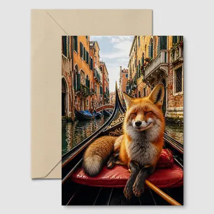 Red Fox Relaxing on Venice Gondola Canal