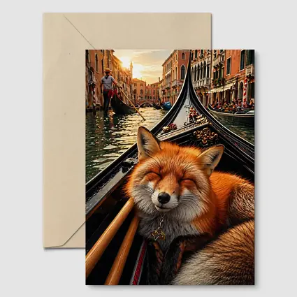 Red Fox Sleeping on Venice Gondola