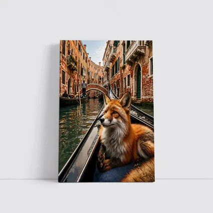 Red Fox Relaxing on Venice Gondola Canal