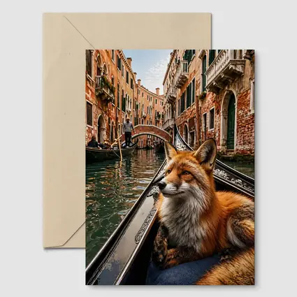 Red Fox Relaxing on Venice Gondola Canal