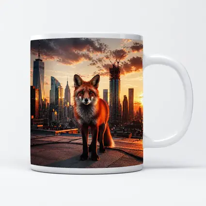 Red Fox Standing on City Rooftop Sunset