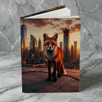 Red Fox Standing on City Rooftop Sunset