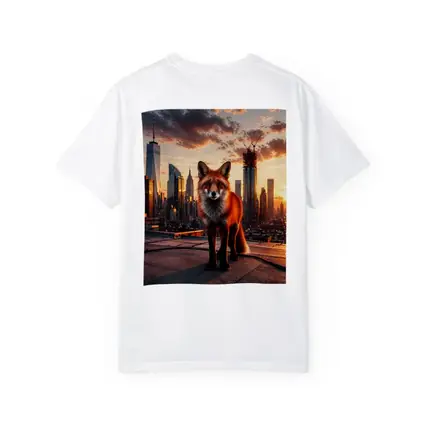 Red Fox Standing on City Rooftop Sunset