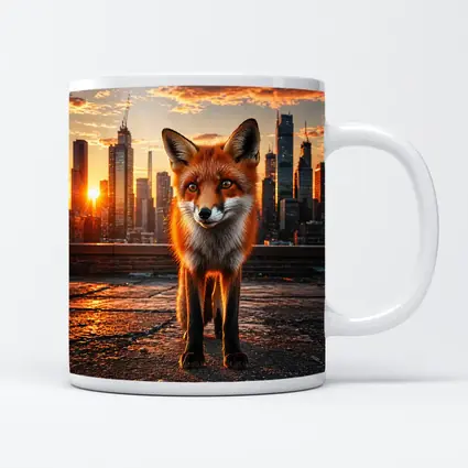 Red Fox Standing On City Rooftop Sunset