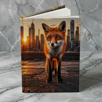 Red Fox Standing On City Rooftop Sunset