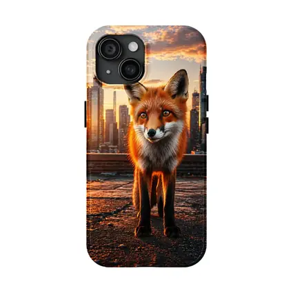 Red Fox Standing On City Rooftop Sunset
