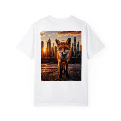 Red Fox Standing On City Rooftop Sunset
