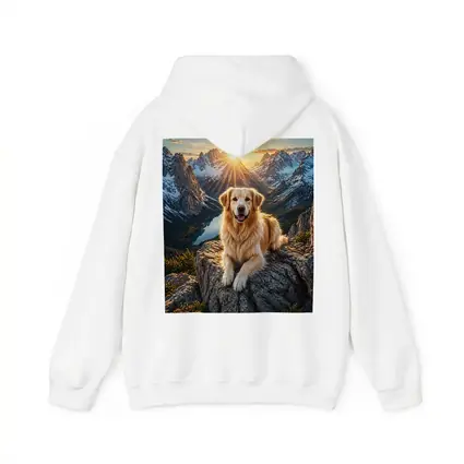 Golden Retriever Resting on Mountain Summit Sunset