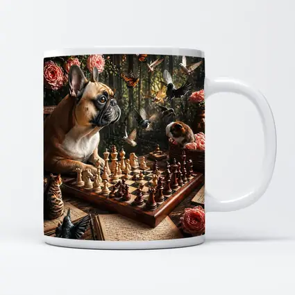 French Bulldog Playing Chess With Garden Birds