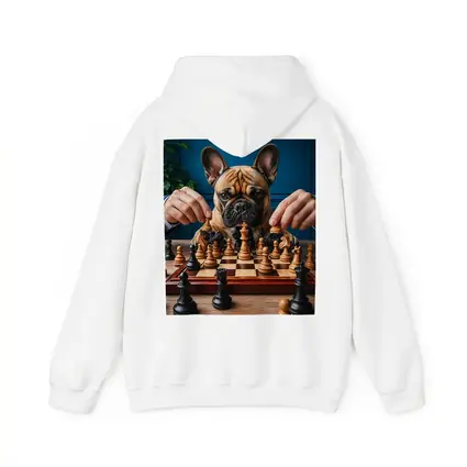 French Bulldog Playing Chess Blue Background