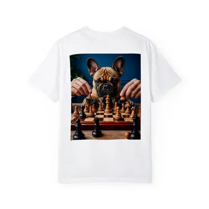 French Bulldog Playing Chess Blue Background