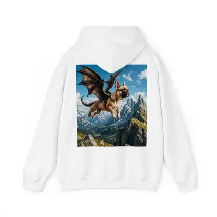 French Bulldog Dragon Wings Flying Mountain Peaks