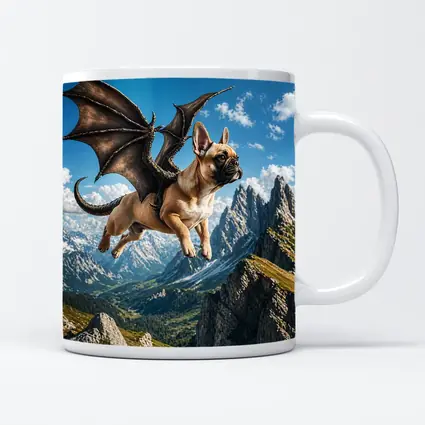 French Bulldog Dragon Wings Flying Mountain Peaks