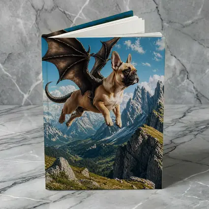 French Bulldog Dragon Wings Flying Mountain Peaks