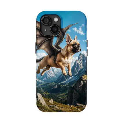 French Bulldog Dragon Wings Flying Mountain Peaks