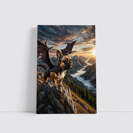 French Bulldog Dragon Wings Mountain Sunset Fantasy