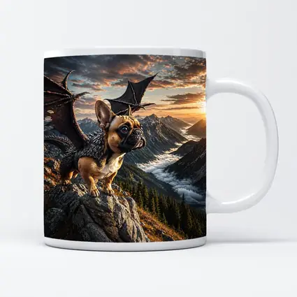 French Bulldog Dragon Wings Mountain Sunset Fantasy
